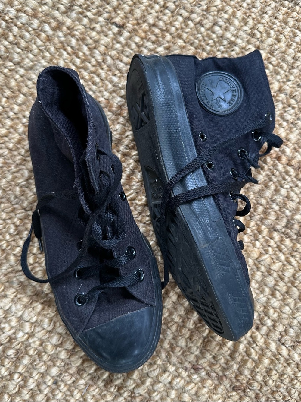 CONVERSE ALL STAR High-Top Mono Black Canvas Sneakers 7.5